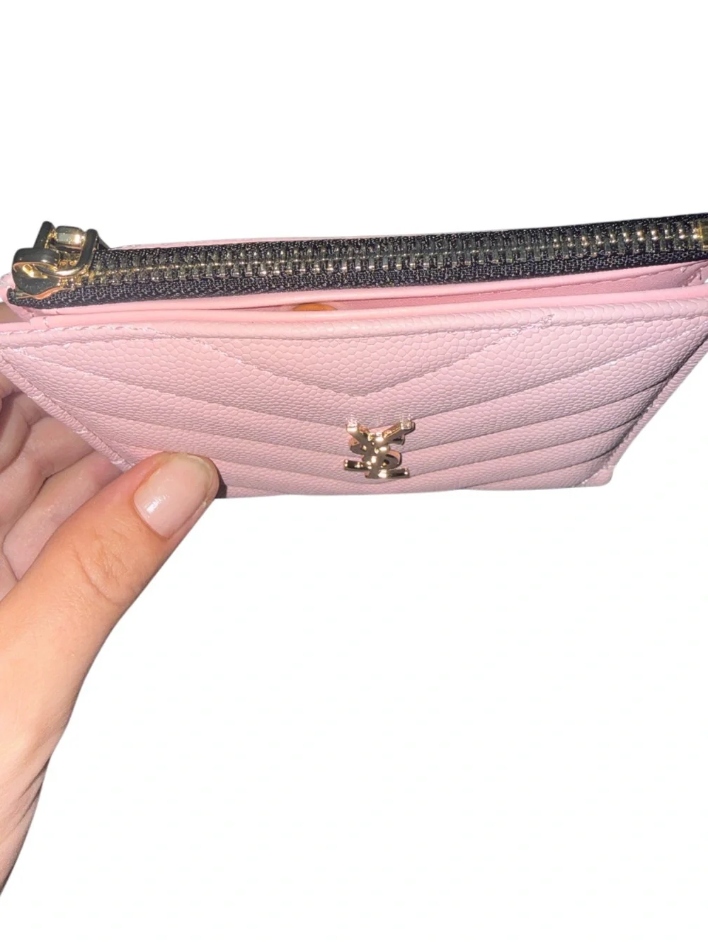 Pink Quilted Compact Wallet Bifold Cash Coin Card Holder ID Window Gold Hardware
